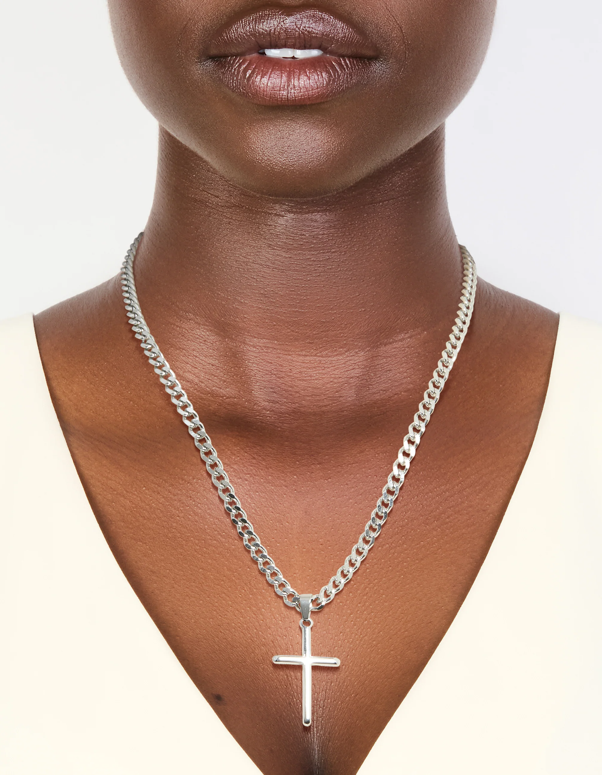 Waterproof Stainless Steel Smooth Plain Cross Necklace