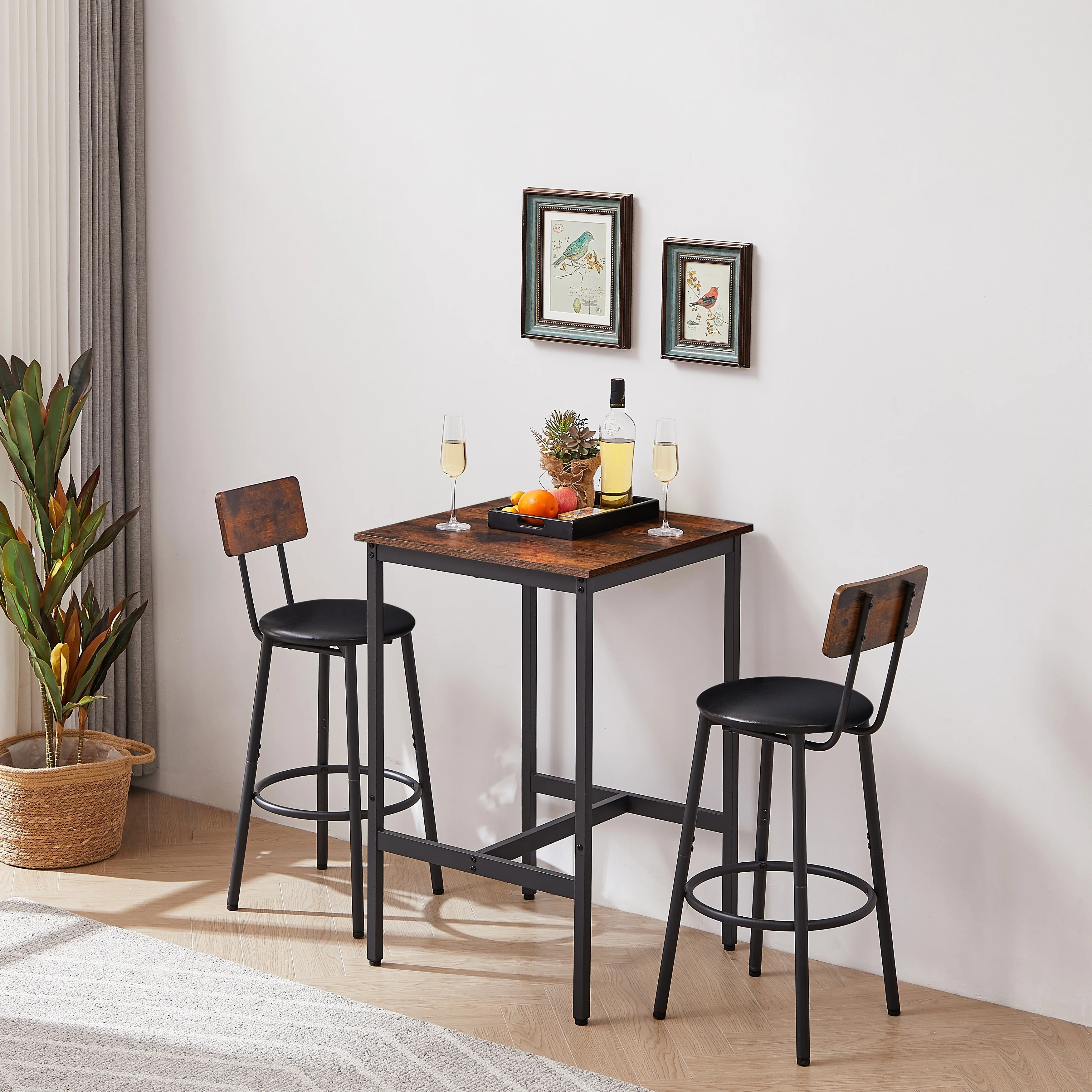Bar Table Set with 2 Soft Seat Bar stools with backrest