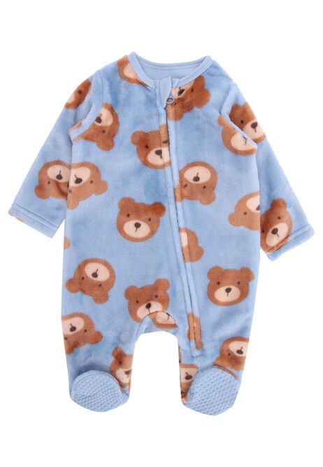 Baby Boys Blue Fleece Teddy Bear Sleepsuit