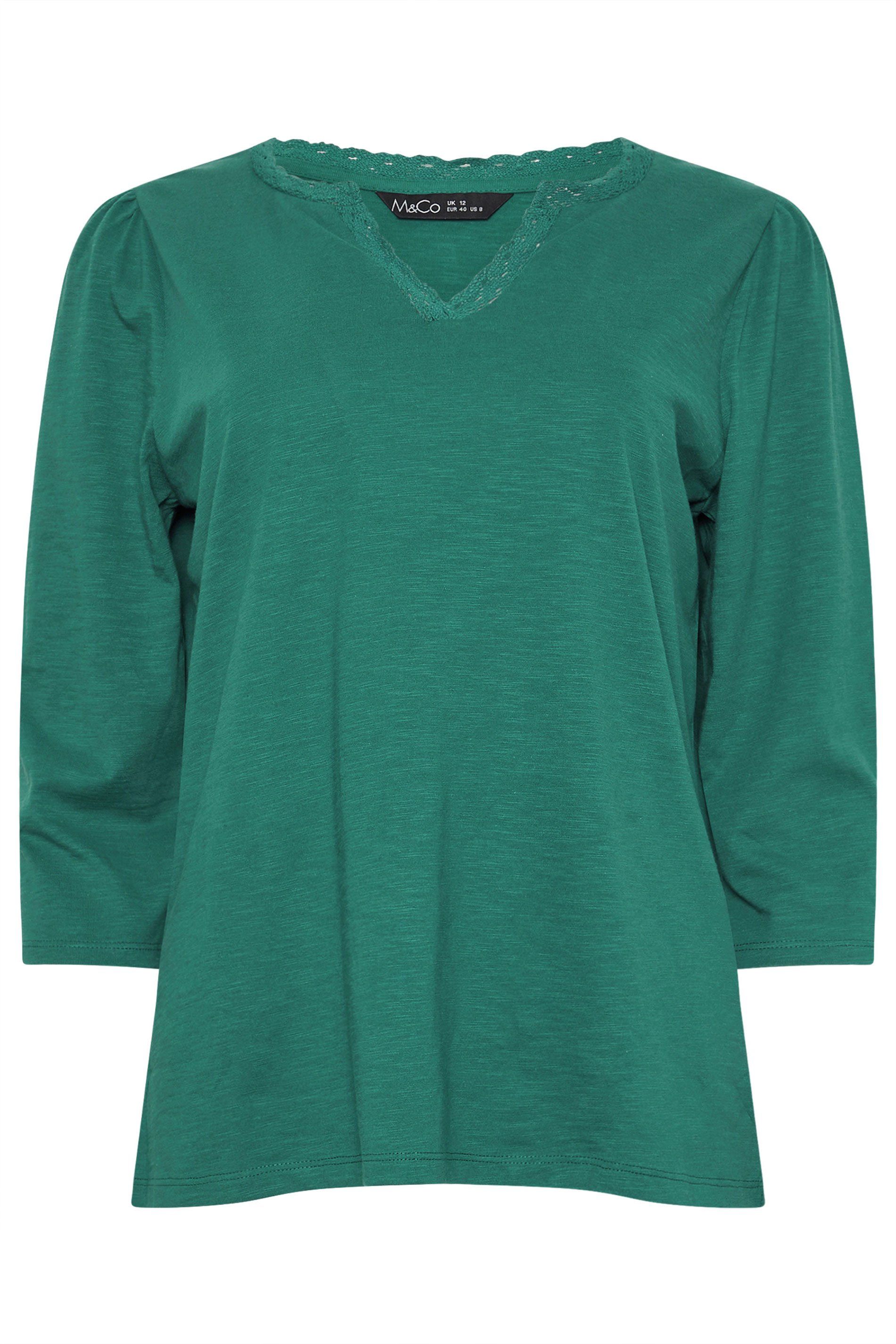 M&Co Cotton Notch Neck Lace Trim T-Shirt