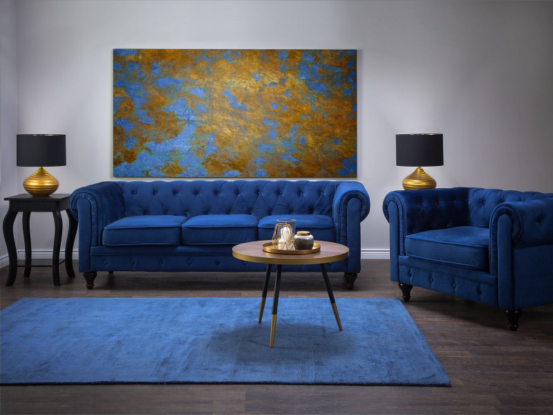 Komplet wypoczynkowy CHESTERFIELD Welur Granatowy dla 4 osób