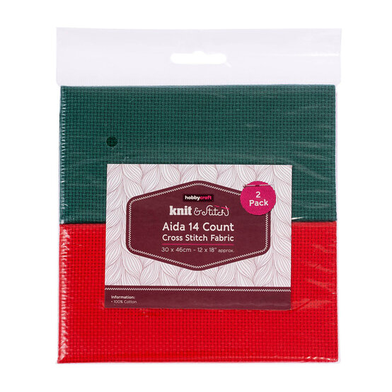 Red and Green 14 Count Aida Fabric 30cm x 46cm 2 Pack