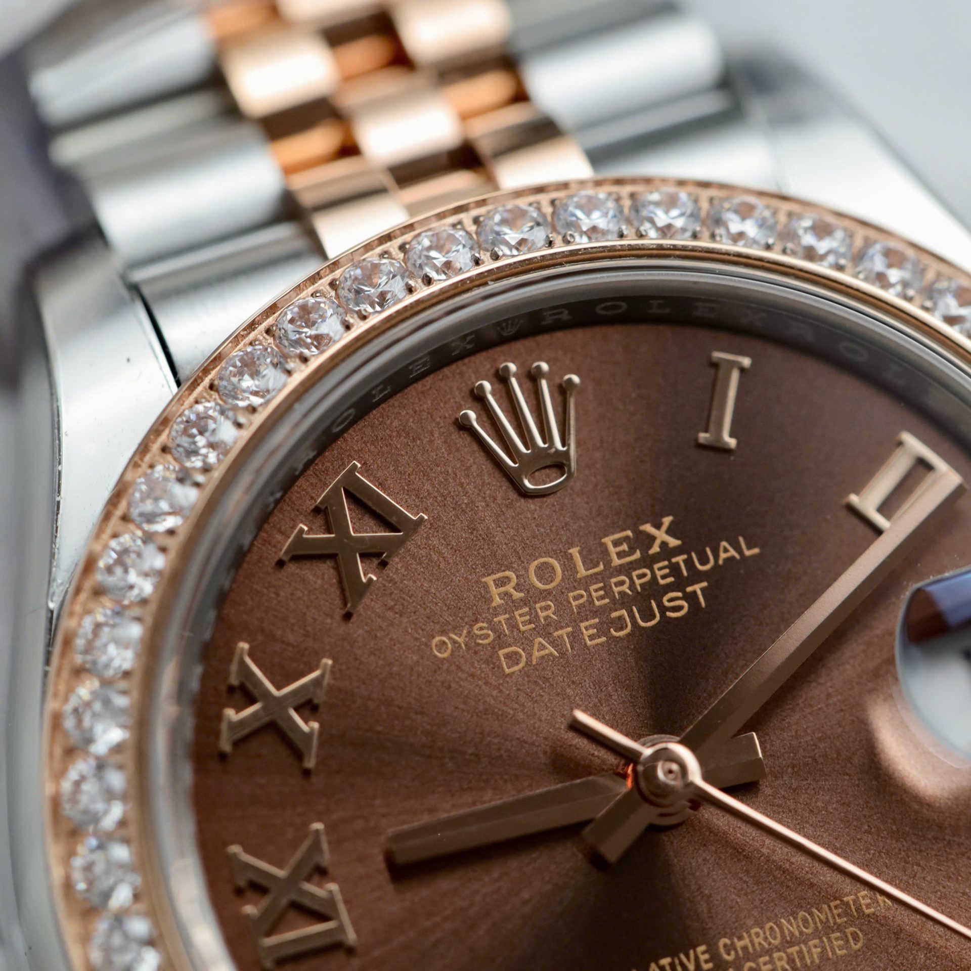 Rolex Datejust SS/RG Plated Chocolate Dial CZ Diamonds 31mm Jub THBF Replica