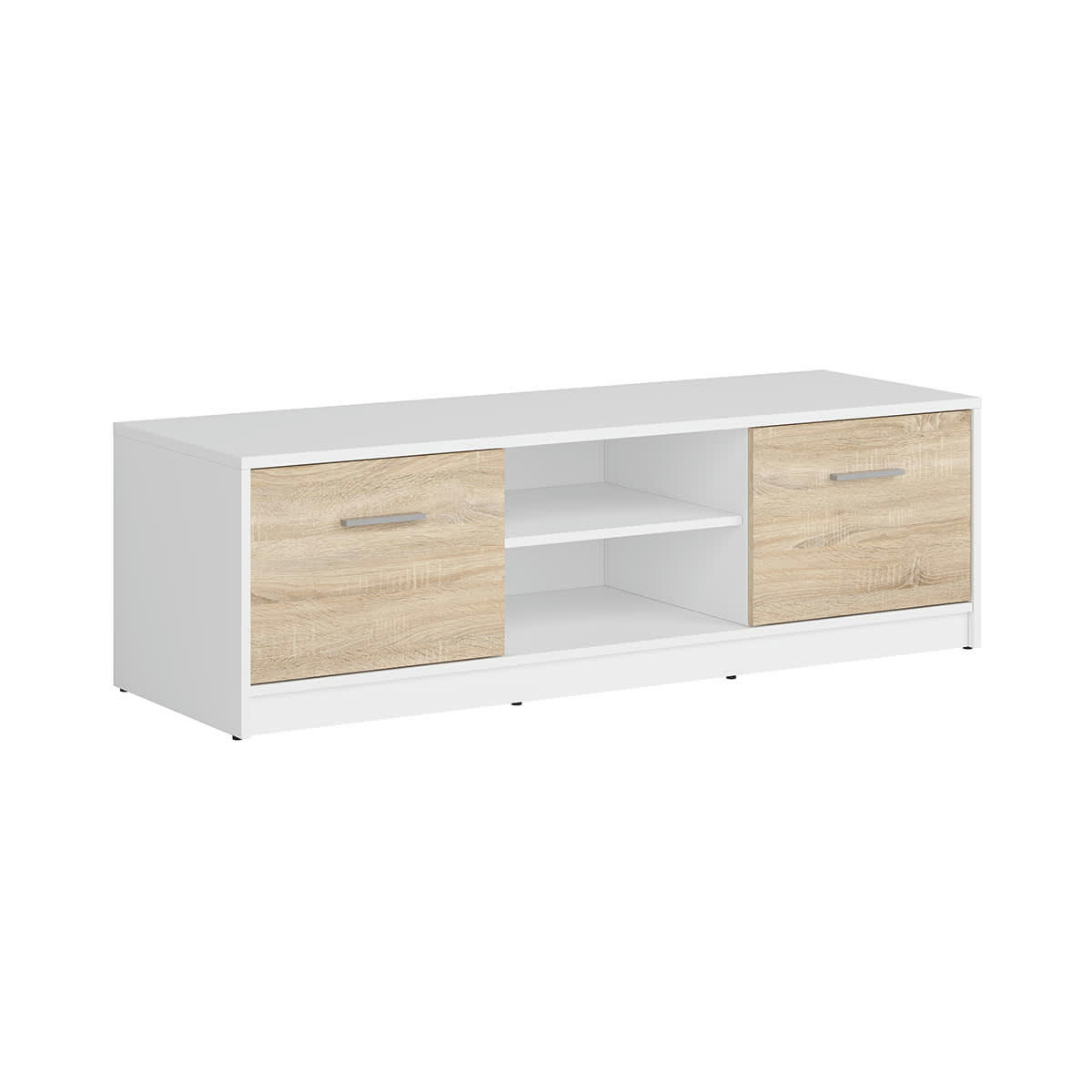 - Meuble TV 2 portes 138 cm stratifiés naturel et blanc