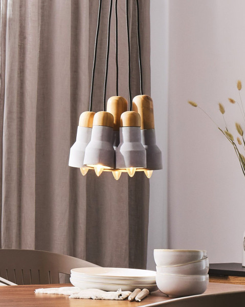 Lampa wisząca sufitowa beton 5 kloszy szara