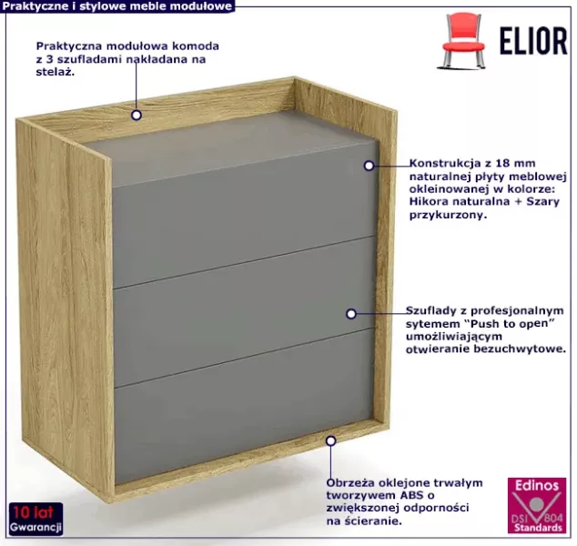 Komoda modułowa hikora   szary przykurzony - Veax