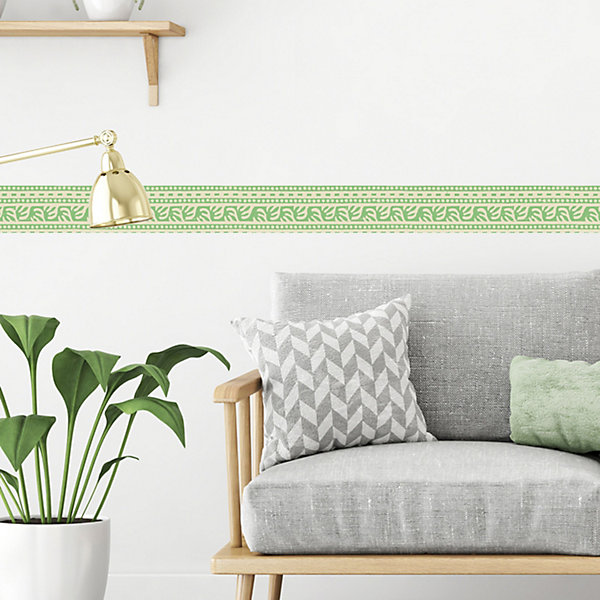 Frise adhésive déco murale, 5 cm X 300 cm, jaune et verte, style géométrique, décoration intérieure facile et rapide.
