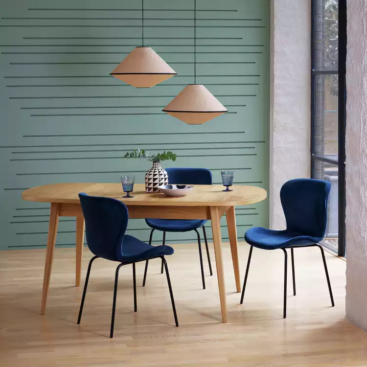 Habitat Etta Extending Oak Dining Table & 6 Navy Chairs