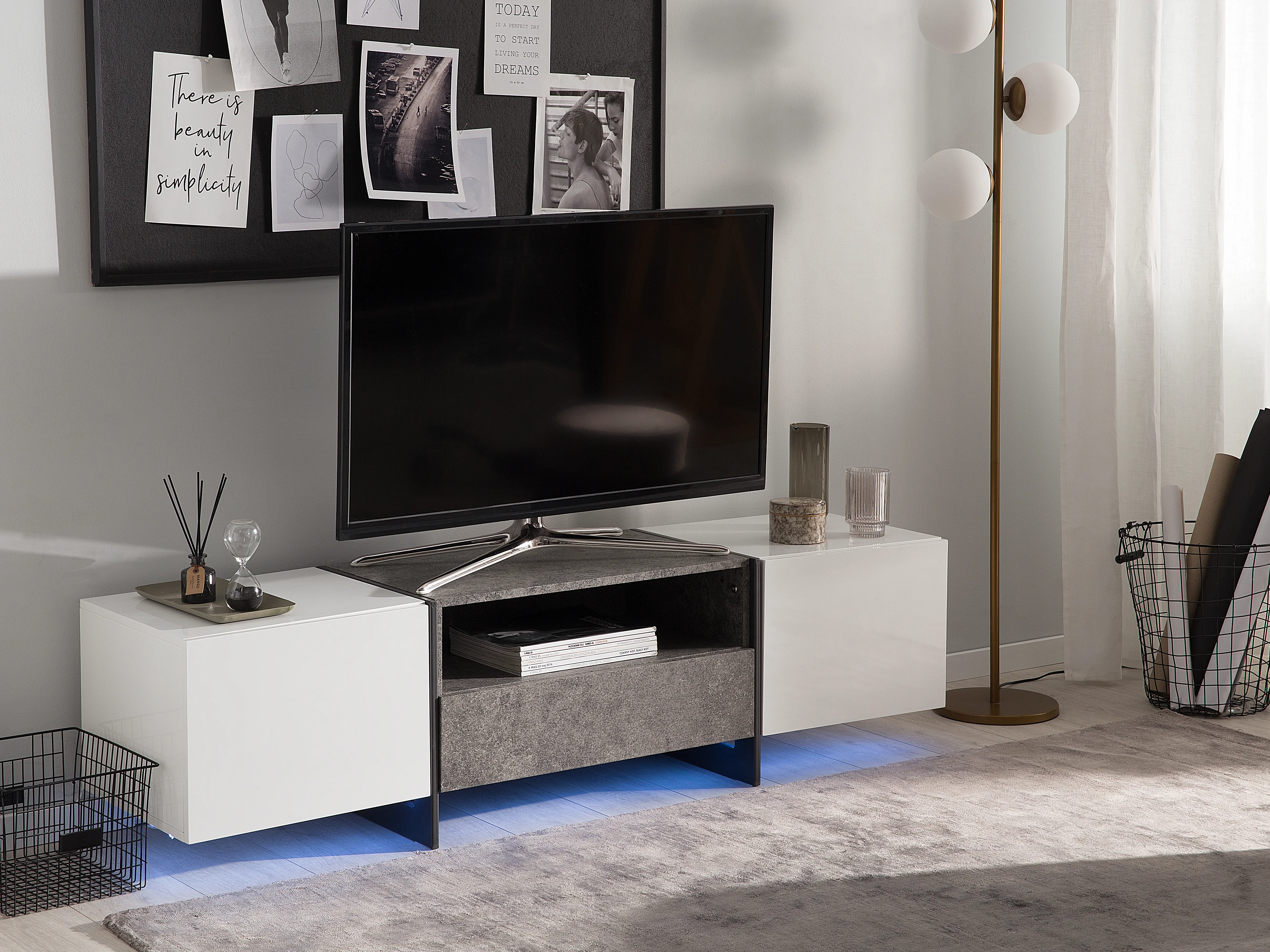 TV Stand LED RUSSEL Grey Concrete Effect