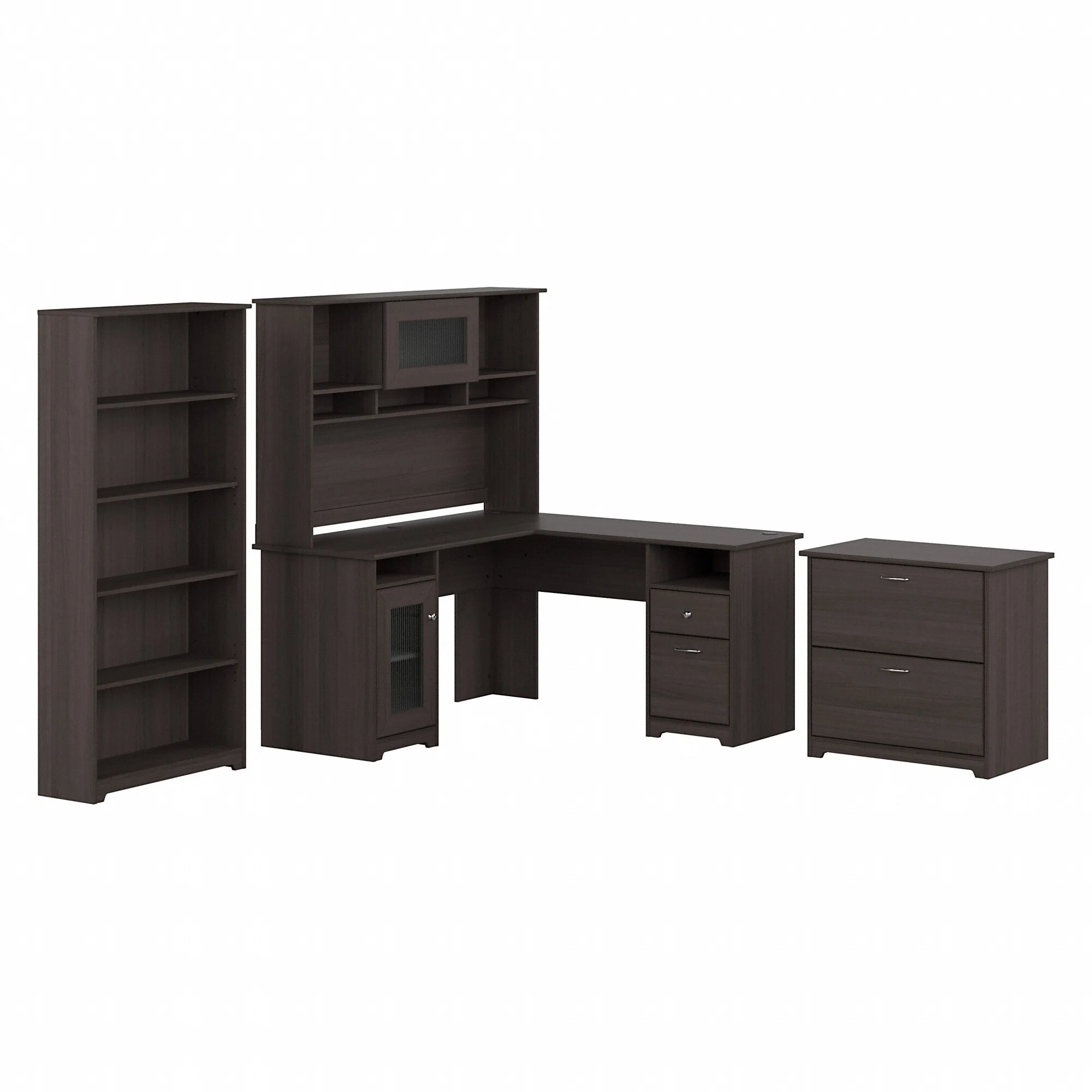 Cabot 60W L-Desk with Hutch, Cabinet and Bookcase by Bush Furniture