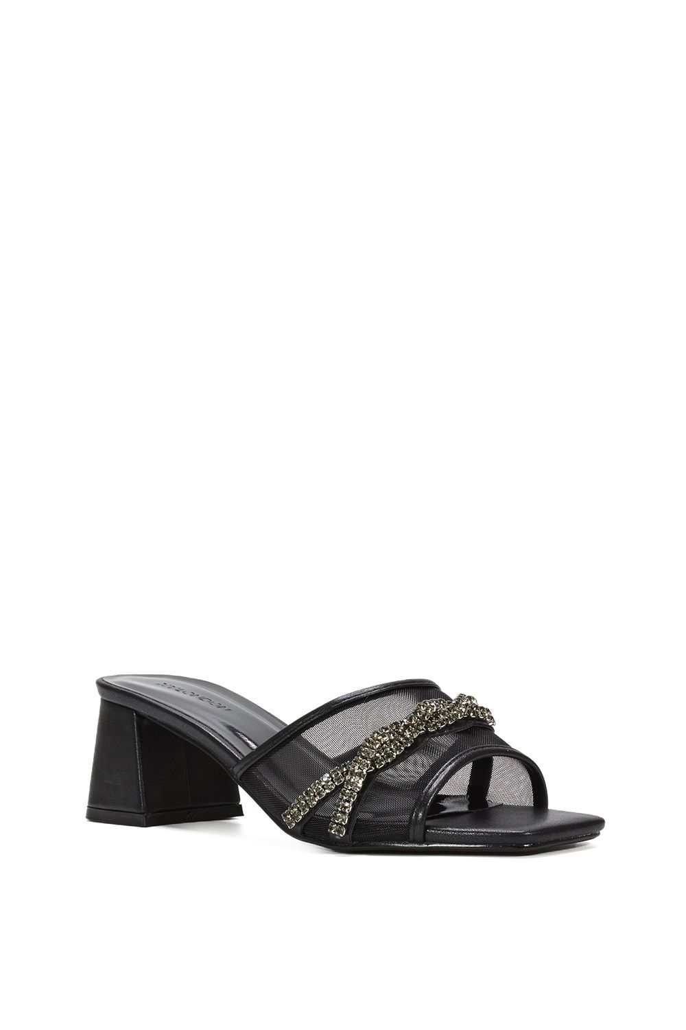 XY London Senara' Backless Block Heel Sandals With Crystals and Mesh