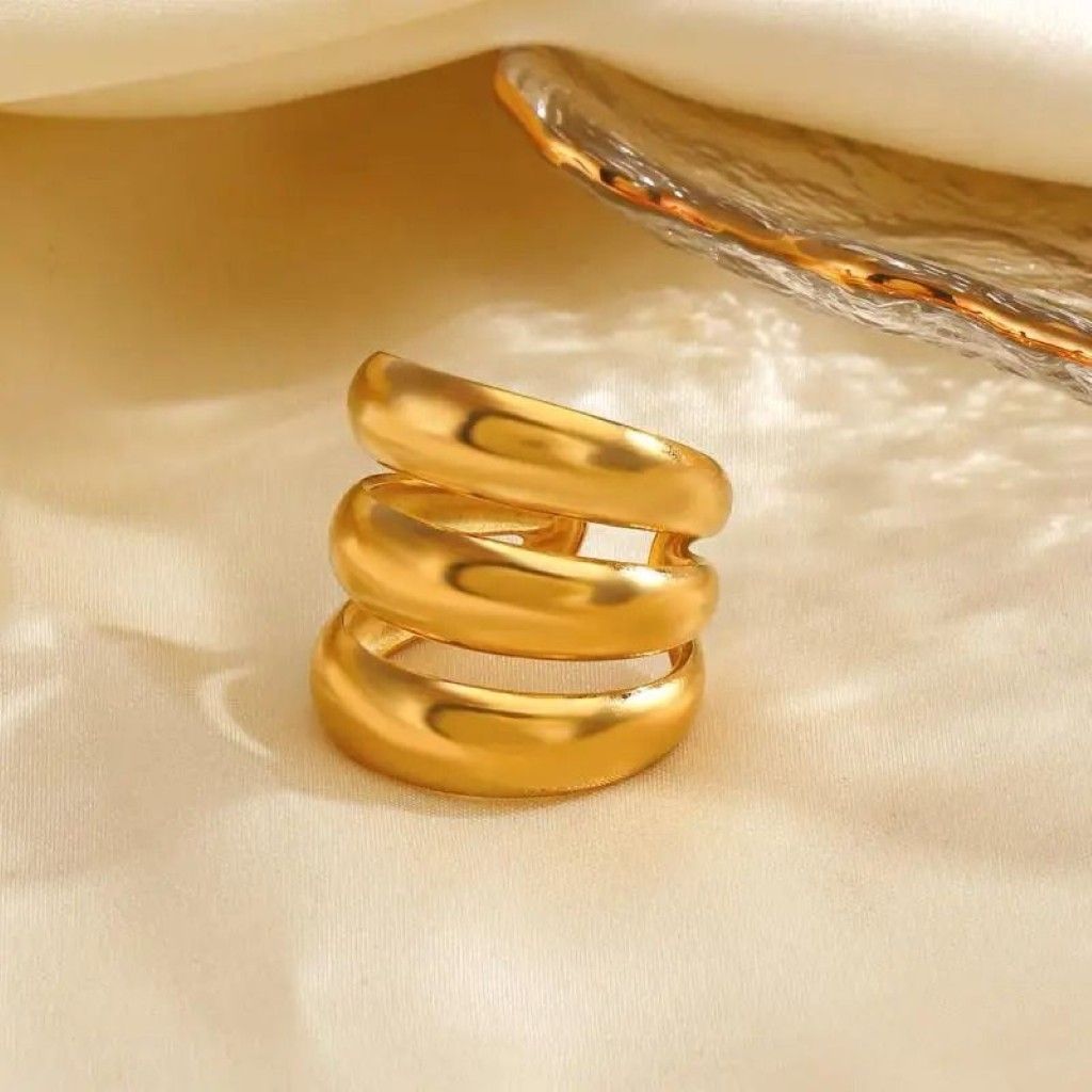 The Colourful Aura Chunky Triple Dome Adjustable Stacked Wide Band (Gold/Silver) Ring