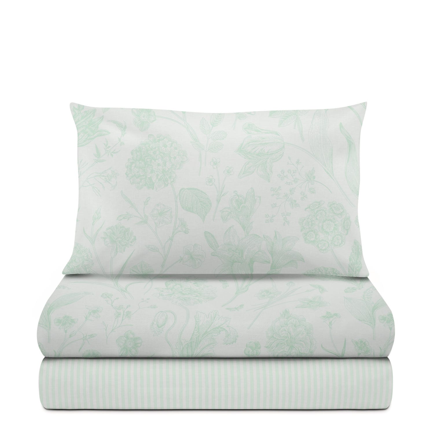 Completo letto 1 piazza e mezza in cotone verde Botanic