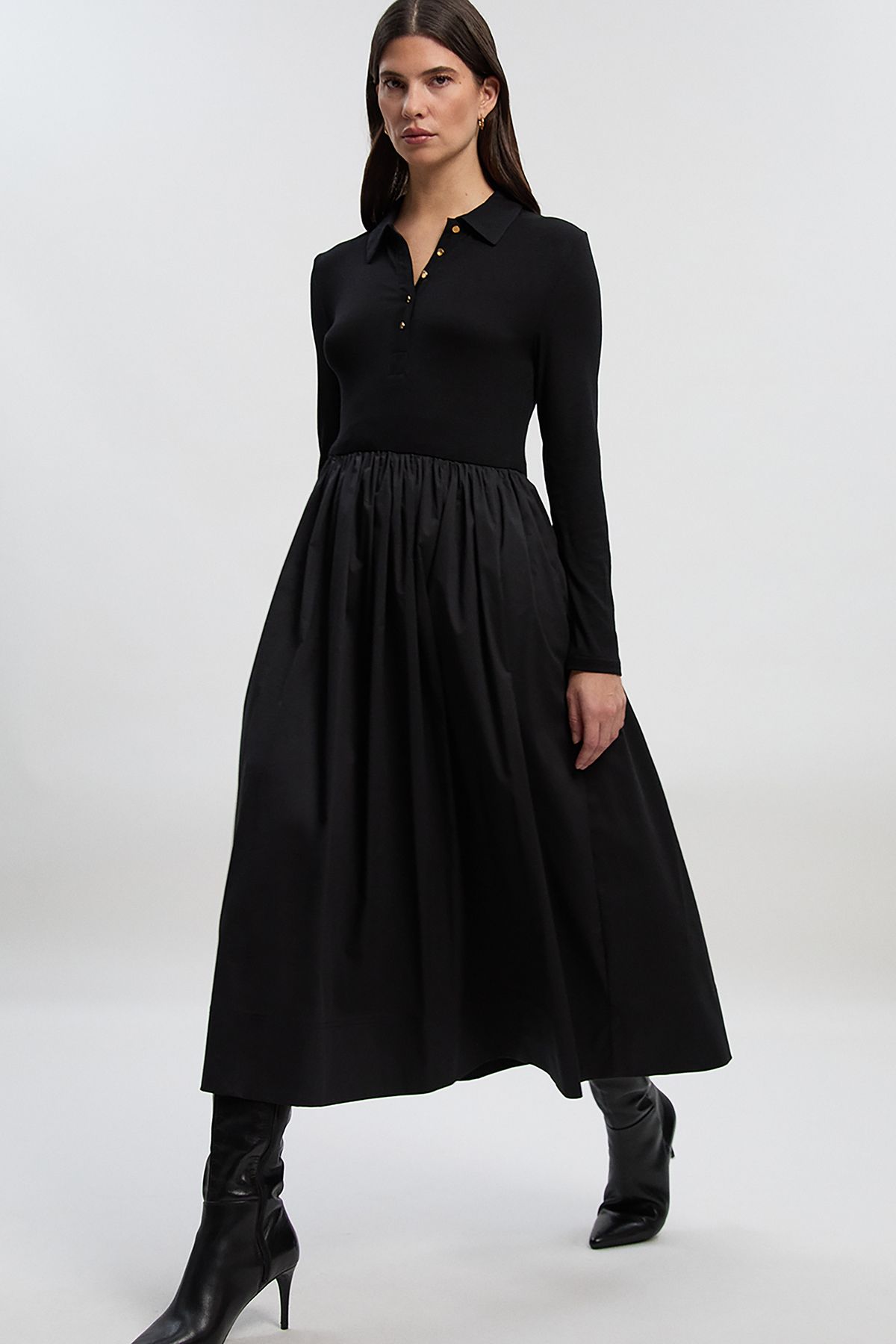 KarenMillen Petite Viscose Rib Button Up Button Up Collared Shirt Maxi Dress