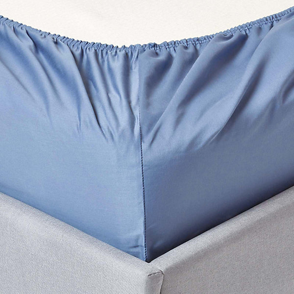Drap-housse uni grand bonnet 100 % coton égyptien 1000 fils bleu 180 x 200 cm - HOMESCAPES