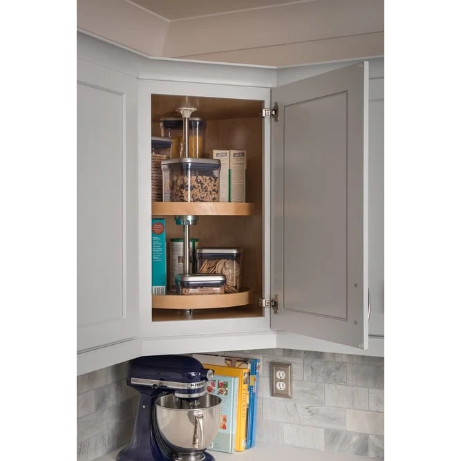 Hardware Resources 18 Inch Full Circle Birch Wood Lazy Susan Two Shelf