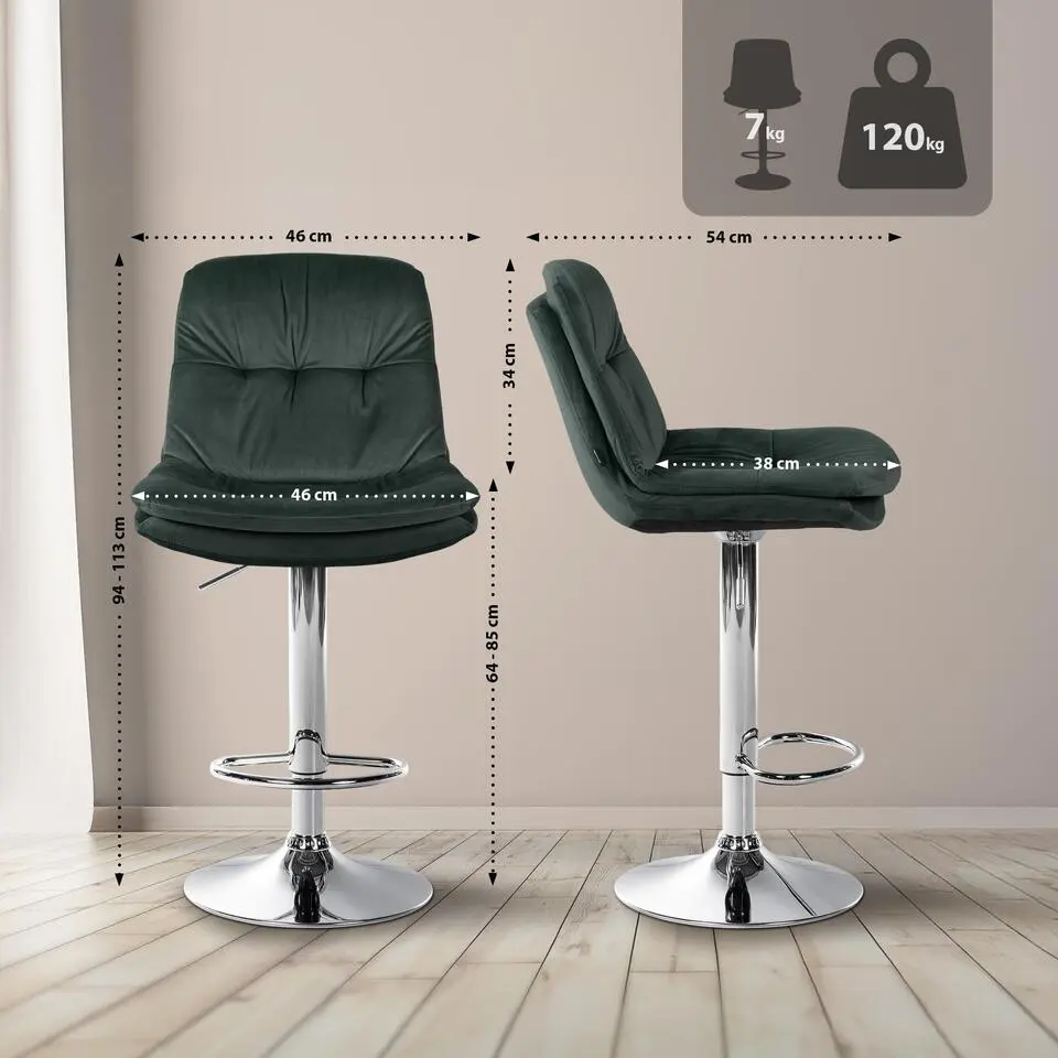 CLP Barkruk Laurel zwart Frame - Fluweel - donkergroen