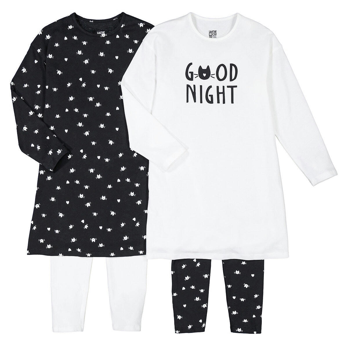Lot de 2 pyjamas chemise de nuit, imprimé chat