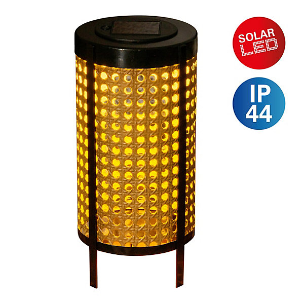 Lampe solaire à LED 'Patti' Lampe de table d'extérieur en métal et plastique noir et naturel, avec LED fixe intégrée