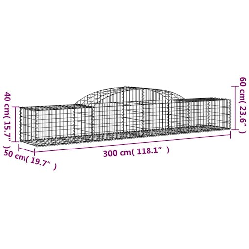 NNEVL Arched Gabion Basket 300x50x40/60 cm Galvanised Iron