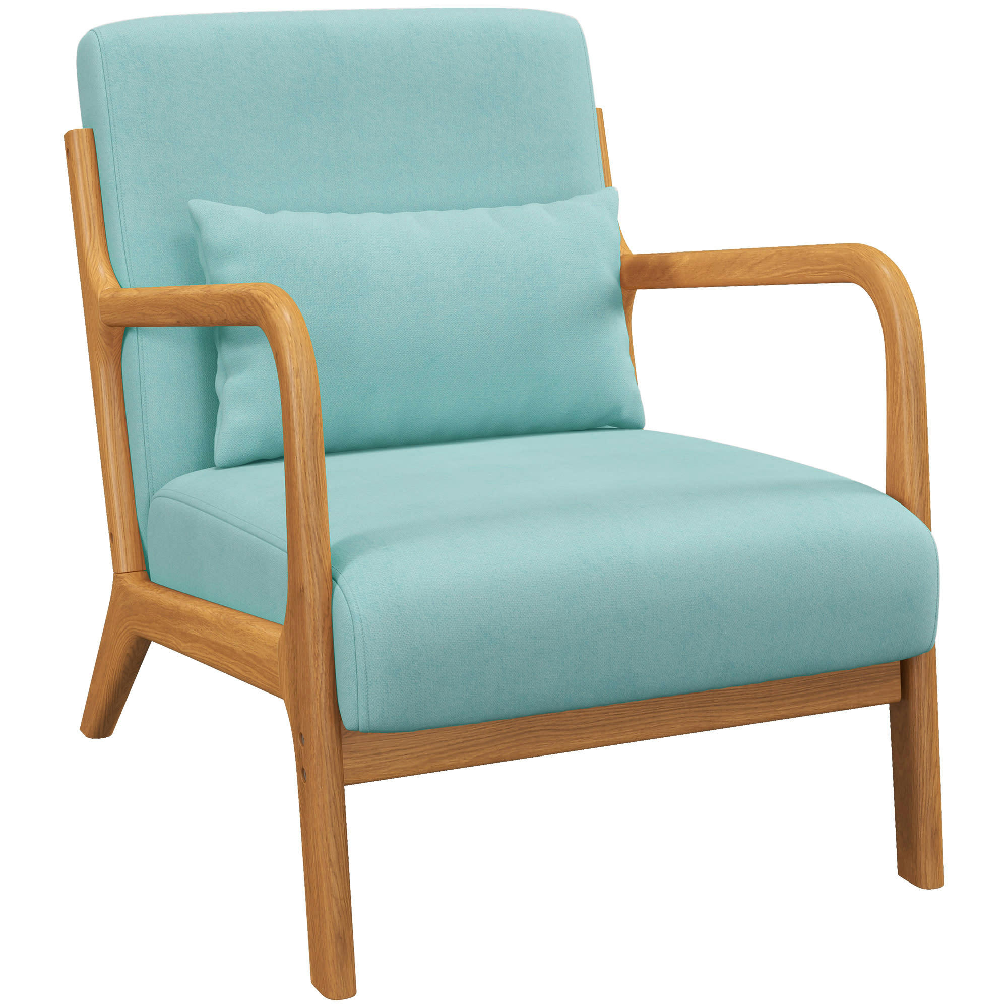 - Fauteuil lounge 3 coussins bois hévéa aspect velours turquoise