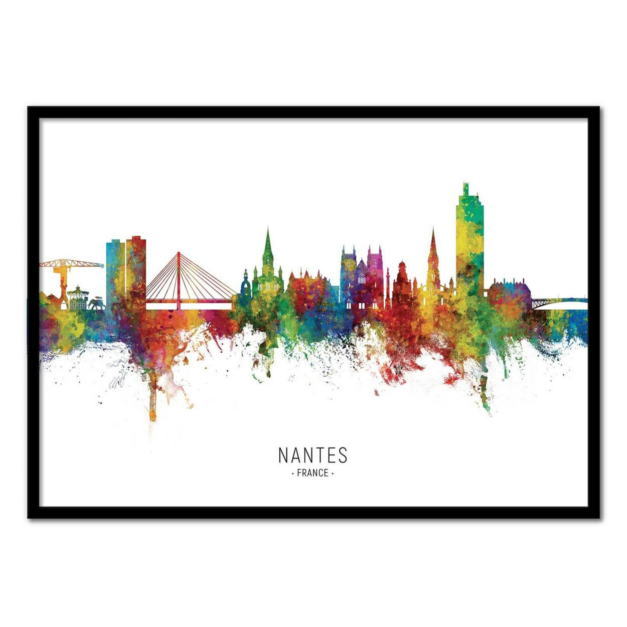 MICHAEL TOMPSETT - NANTES FRANCE SKYLINE (COLORED VERSION) -  Affiche d'art 30 x 40 cm