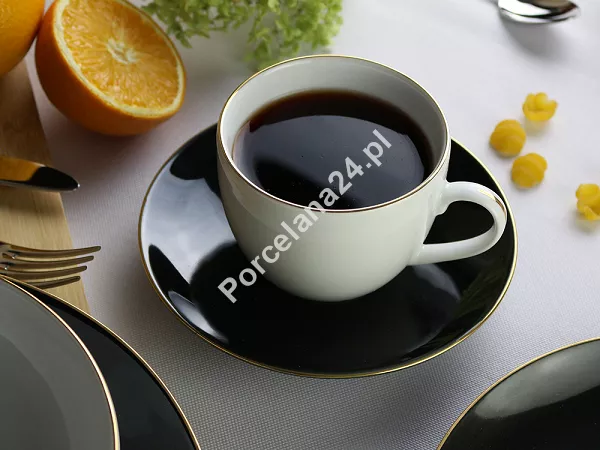 Serwis obiadowo - kawowy na 6 osób (30 el) Bogucice - Black & White Gold 1207
