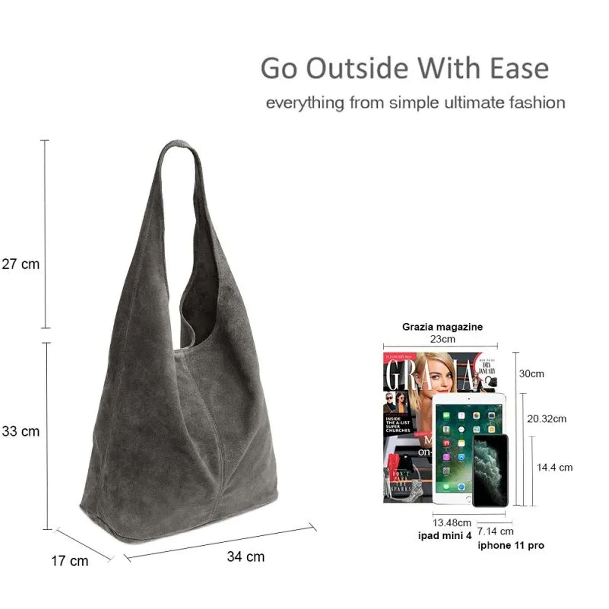 Kitise Spacious Slouch Genuine Italian Suede Tote Handbag