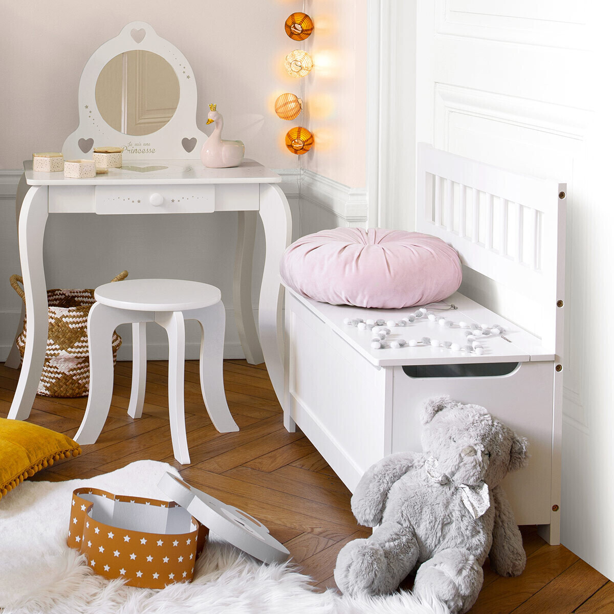 Kids chest bench White, 75.5x64 cm