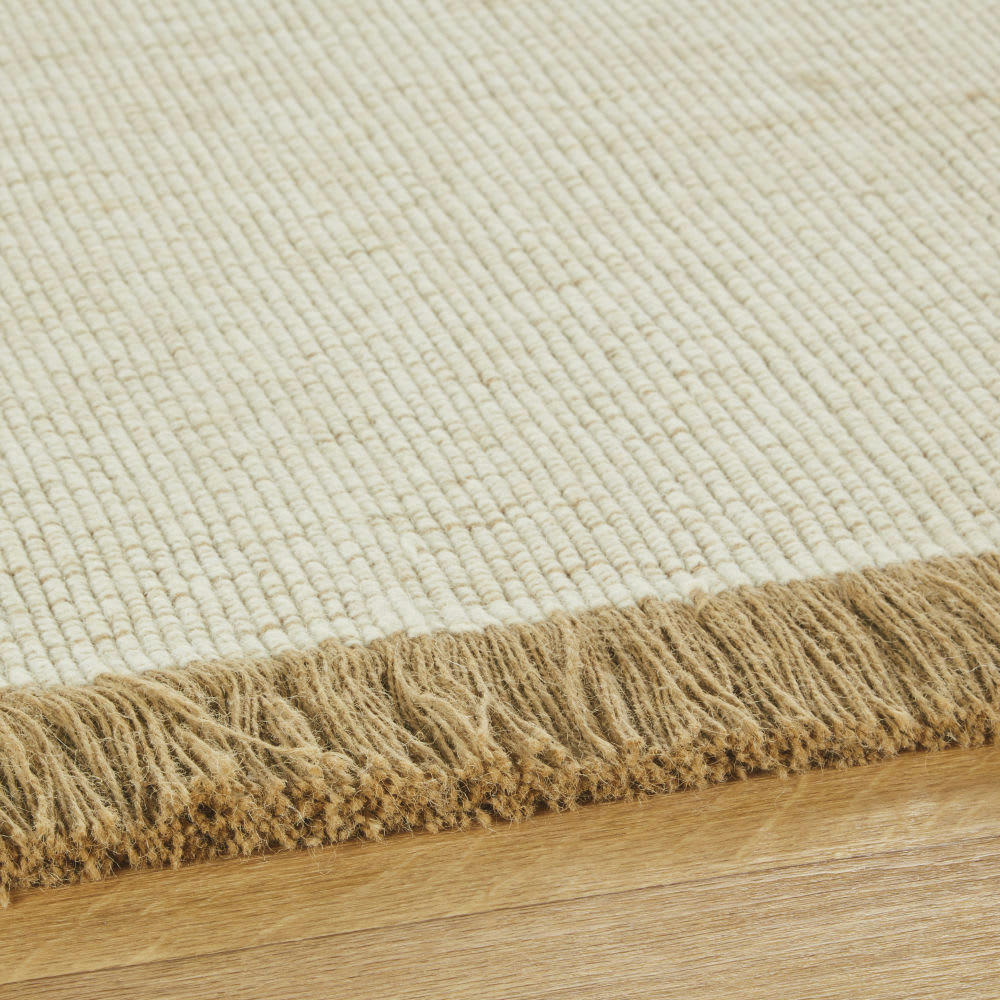 URTOLU - Tapis en jute, laine et coton blanc et marron 140X200