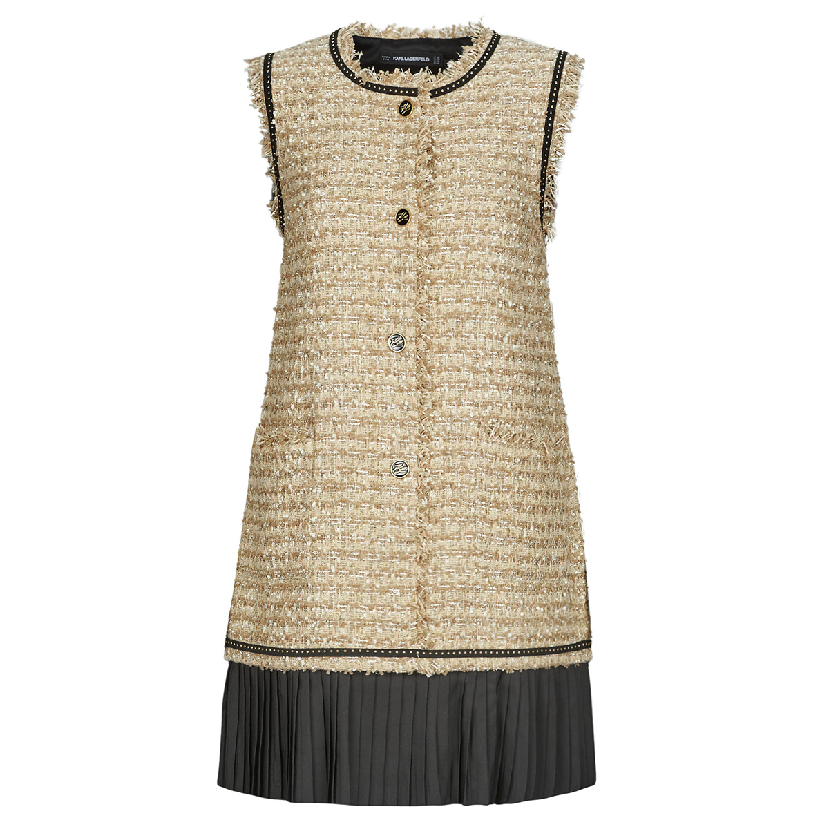 Karl Lagerfeld - BOUCLE SLEEVELESS DRESS - Beige / Black