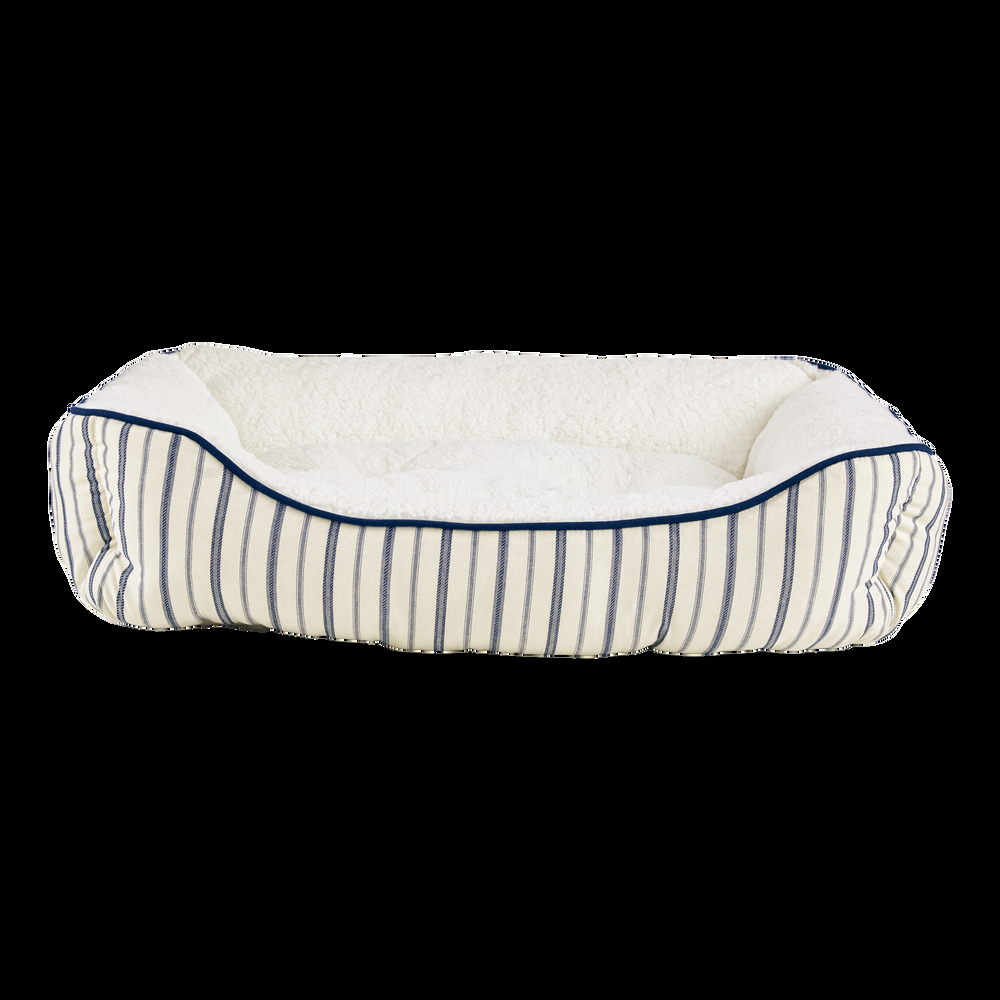 Petco Blue Nautical Striped Nester Faux Fur Dog Bed, Washable, 32-in x 24-in, White/Blue