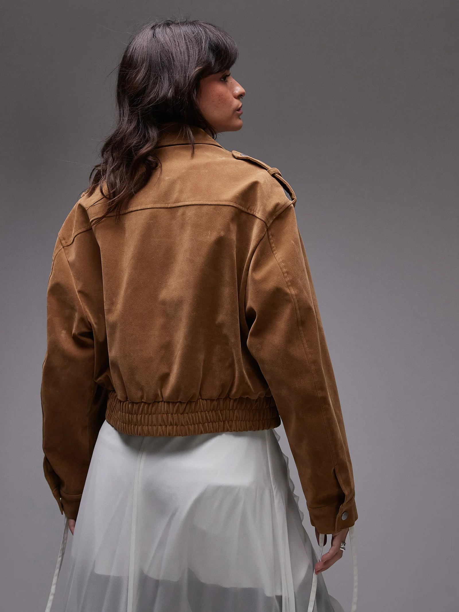 Cropped Suede Bomber Jacket