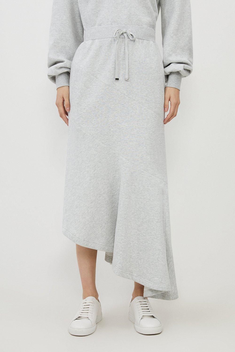 KarenMillen Fleece Cotton Jersey Waterfall Hem Maxi Skirt