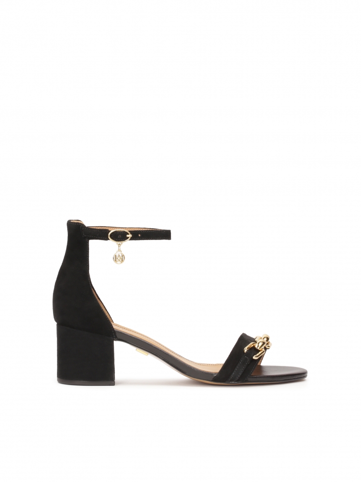 Suede sandals with covered heel and low heel