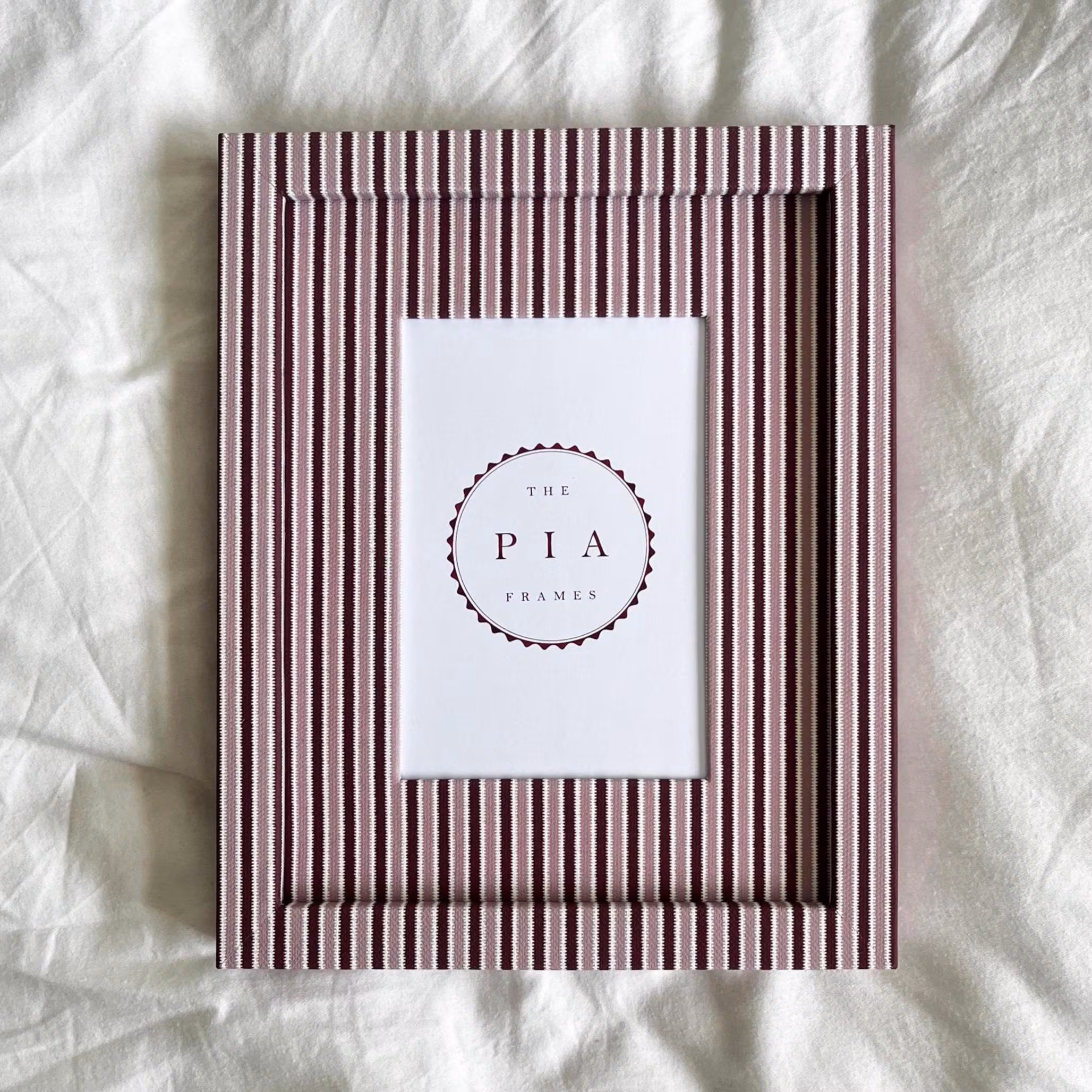 Pink & Burgundy Stripe Frame – Hand-Wrapped Picture Frame – Playful Statement Decor