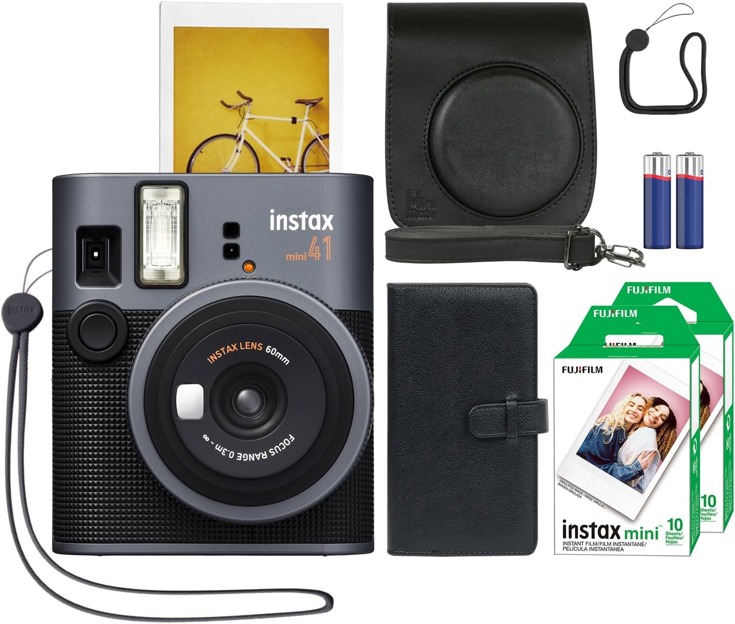 Fujifilm Instax Mini 41 Instant Film Camera Black + 20 Instax Instant Film Prints Bundle