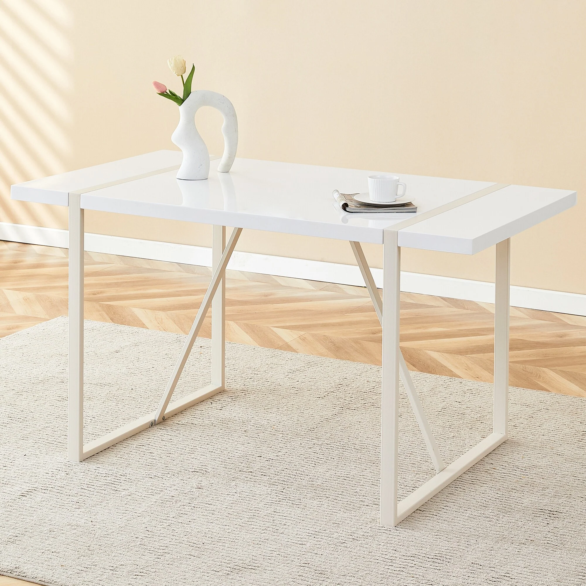 Modern Dining Table with Cream Top and Quick Assembly for Urban Homes Compact Kitchens and Multi Use