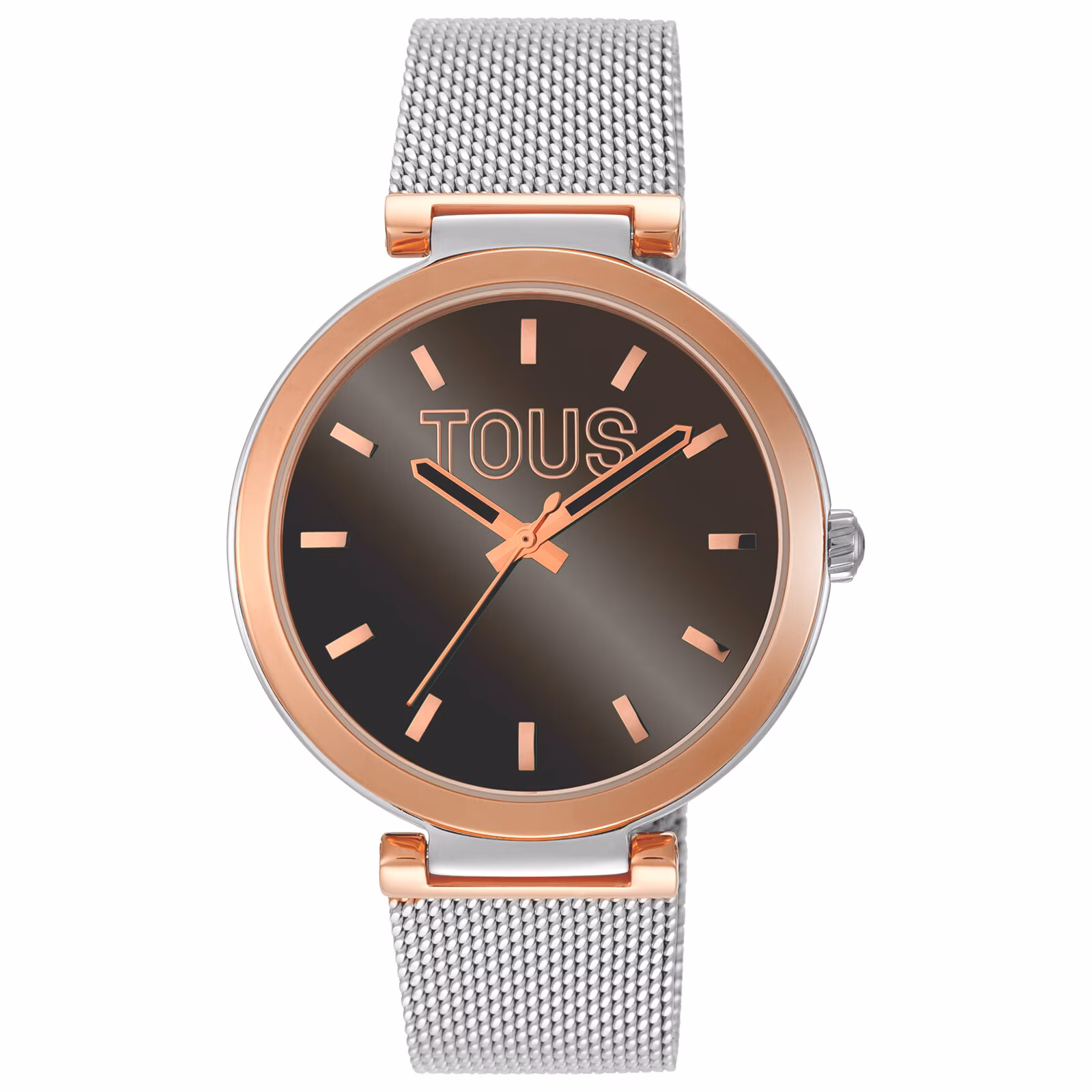 Reloj analógico con esfera marrón y brazalete de acero bicolor S-Mesh Mirror