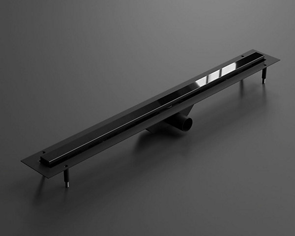 Caniveau Ilcom LINpour drain de douche en acier inoxydable Noir poli - 80cm x13cmx5cm