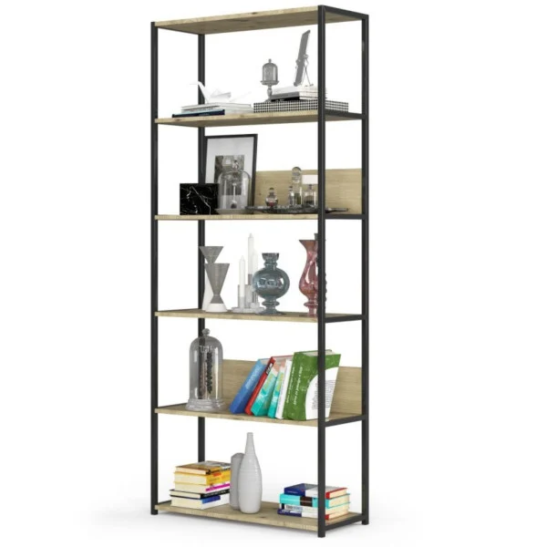 Regał loftowy metalowy 80 cm Czarny, Dąb Artisan 80x32x192cm