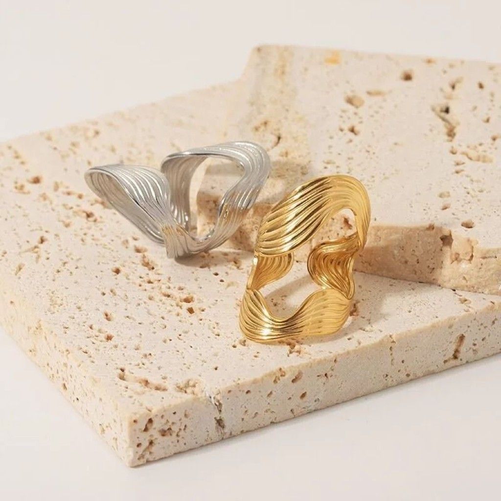 The Colourful Aura Textured Wave Adjustable Ring Open Statement Band