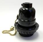 Atron Electro Industries LA1155 Phenolic Socket with Pull Chain and Ring, 600W, 250V, Black