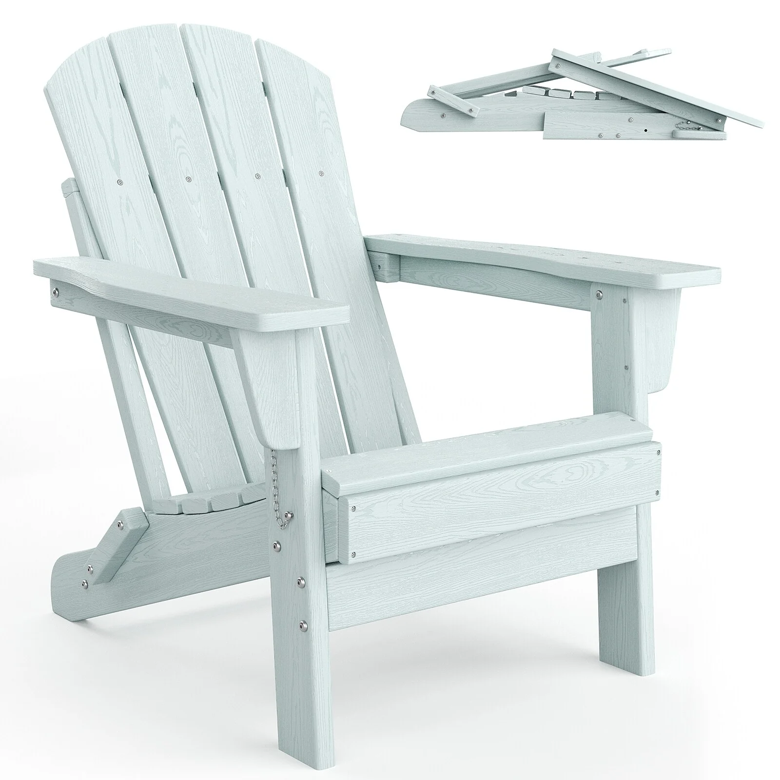 Folding Adirondack Chair, Outdoor Wooden Lounge Chair, Modern Lounger Adirondack Chair Ergonomic Extended Backrest