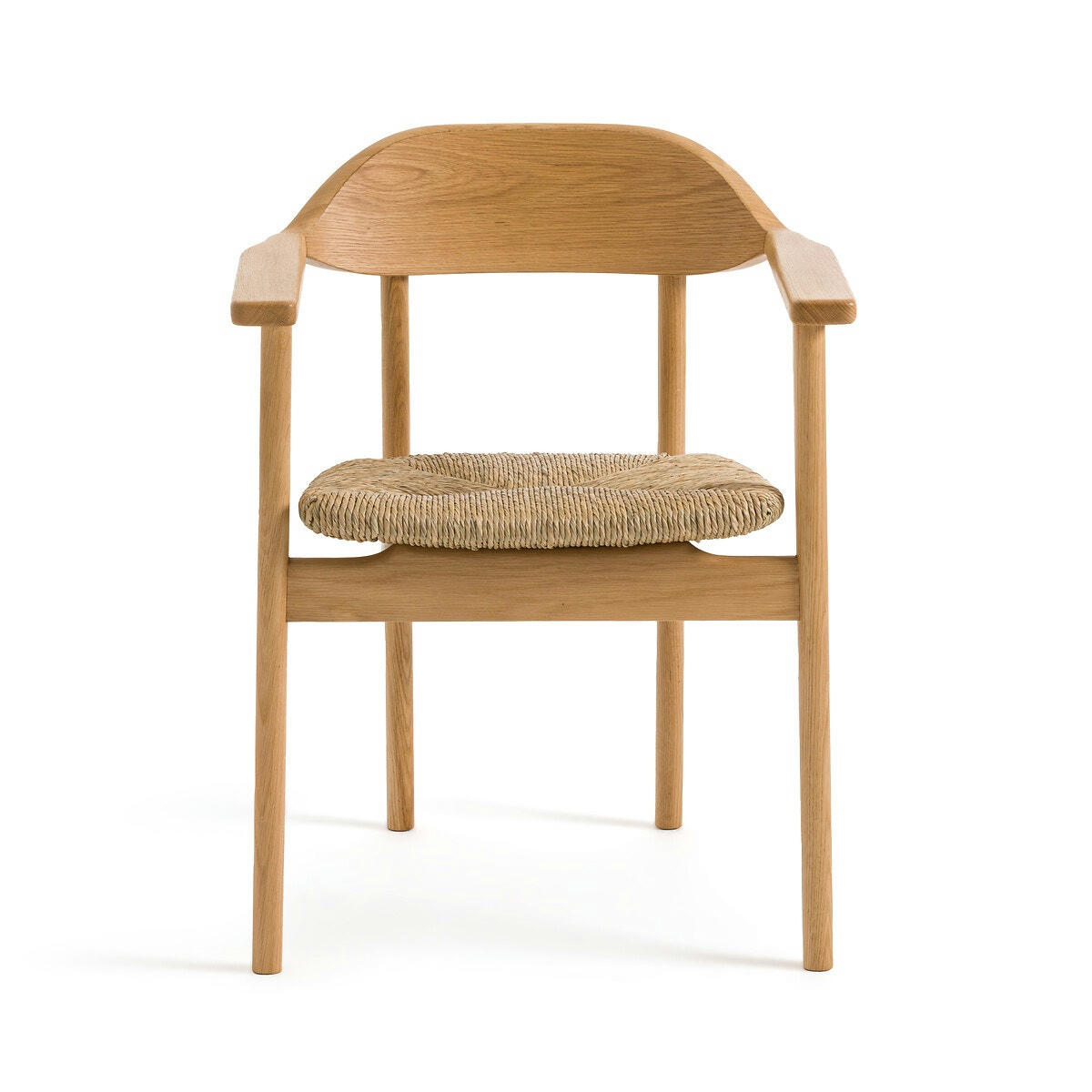 Fauteuil de table en chêne massif et paille, Arié