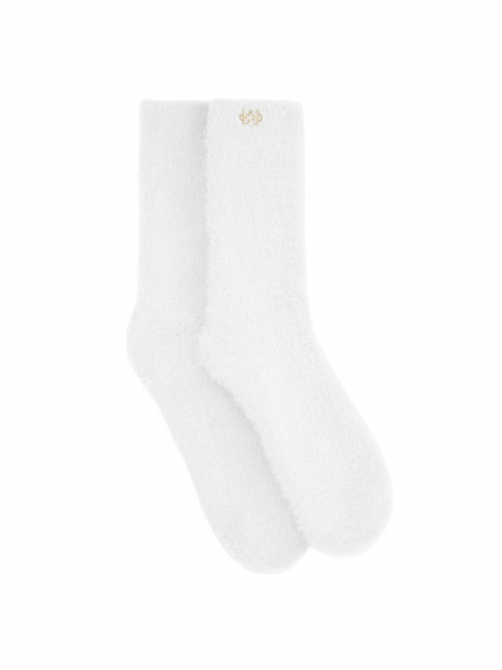 White fluffy monogrammed socks