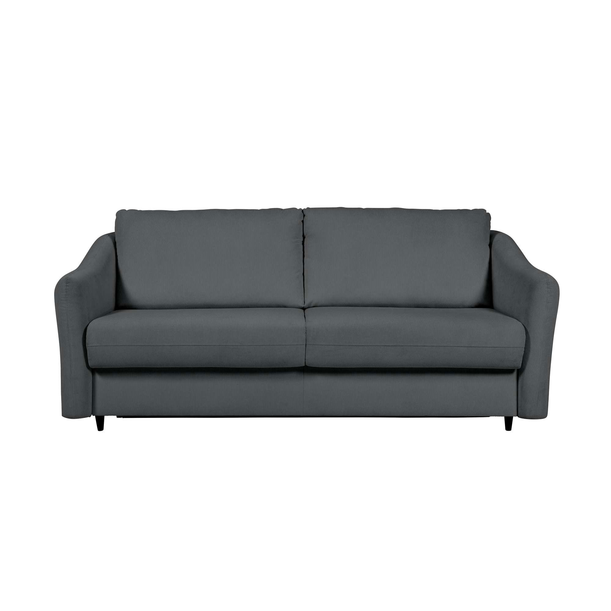 CHARDONNAY - Canapé droit convertible 3 places en velours côtelé gris