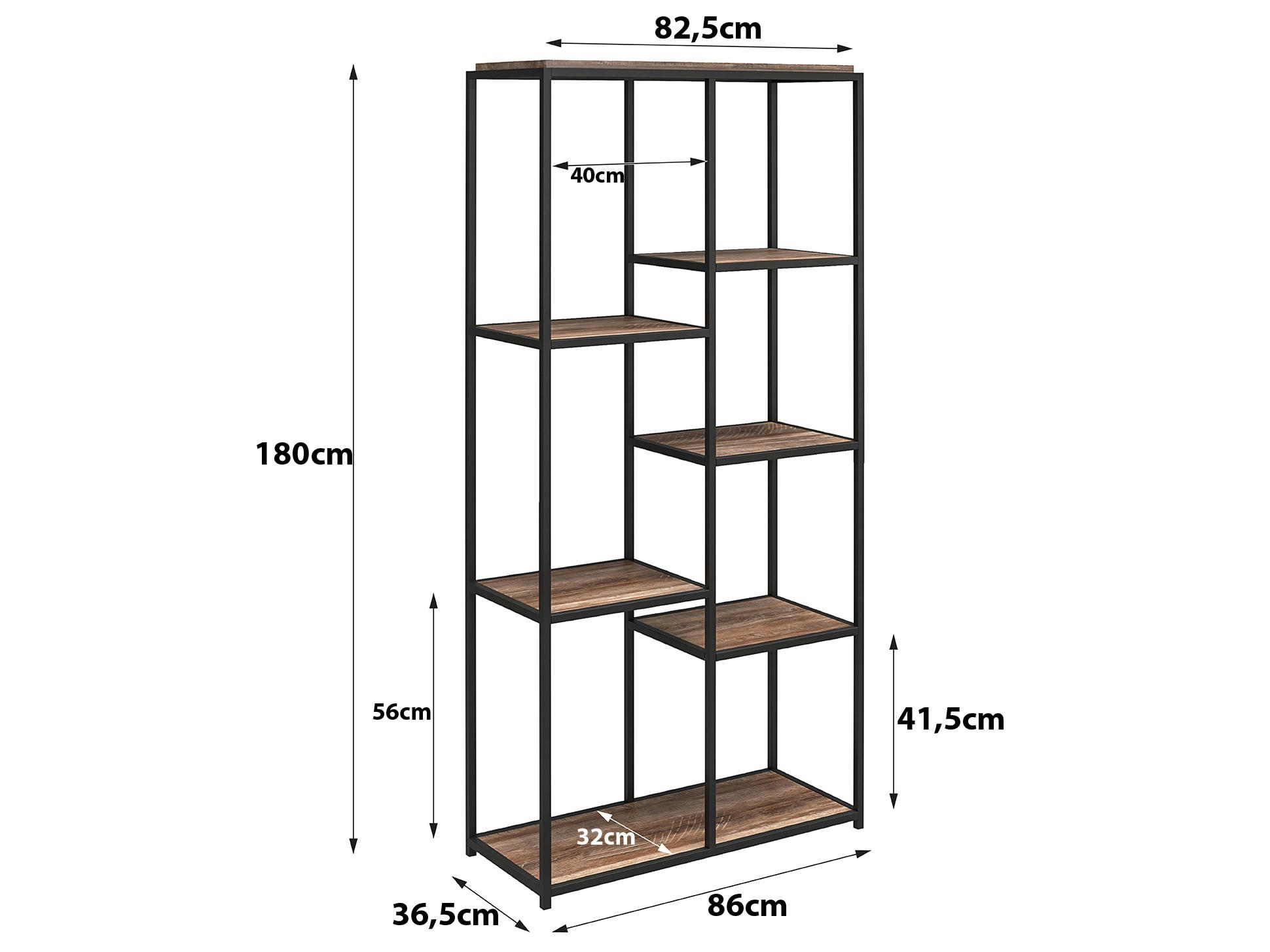 QUINCY - Bibliothèque 5 étagères en panneaux de particules et structure