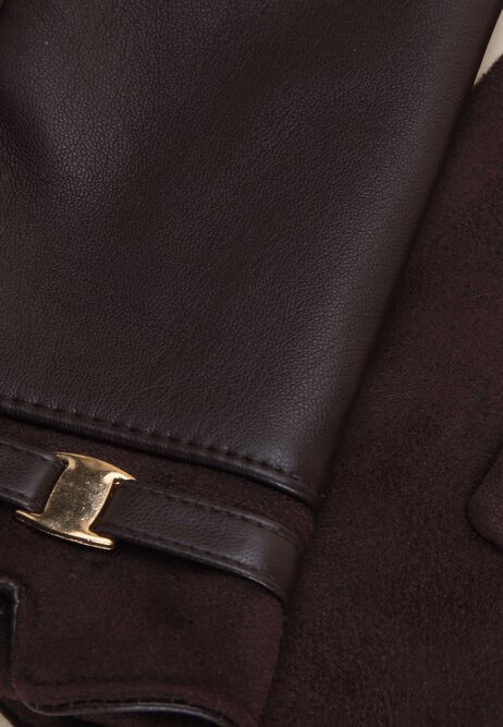 Womens Brown Faux Leather & Suede Gloves