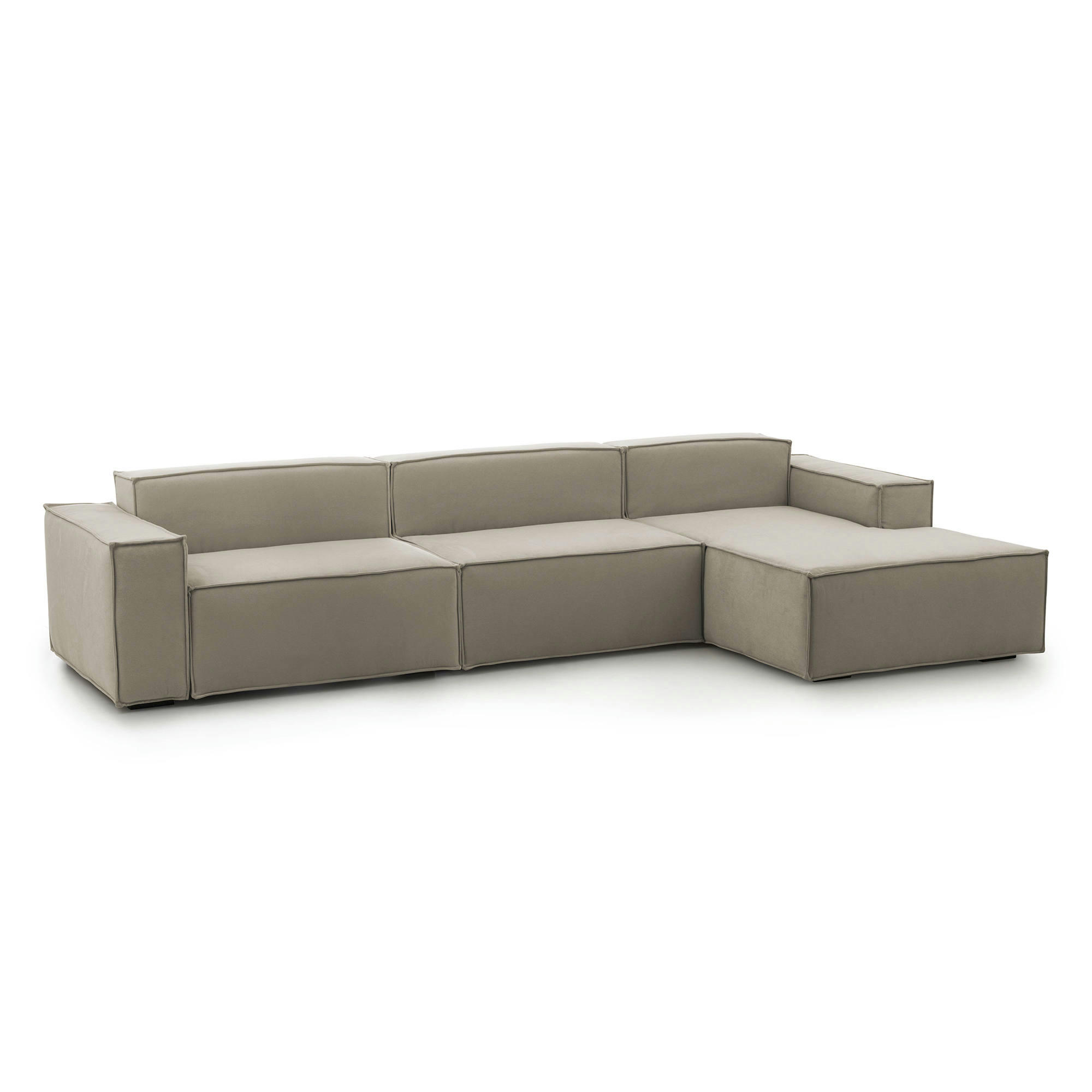 DMAIOL - Canapé d'angle 4 places en tissu gris tourterelle